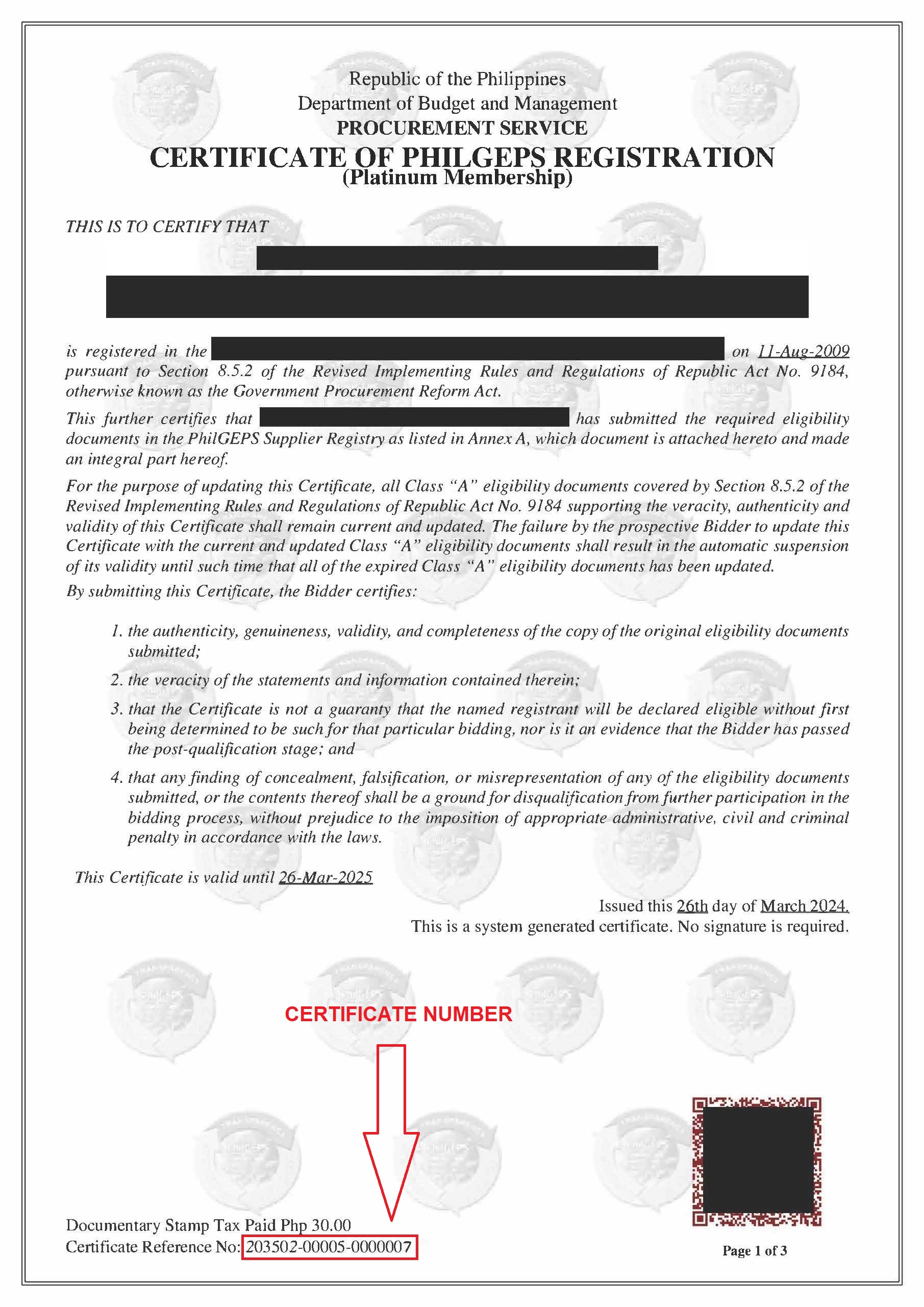 Sample PhilGEPS Certificate